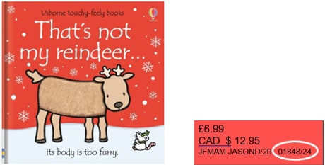 That's Not My Reindeer book cover and the serial number at the back of the book