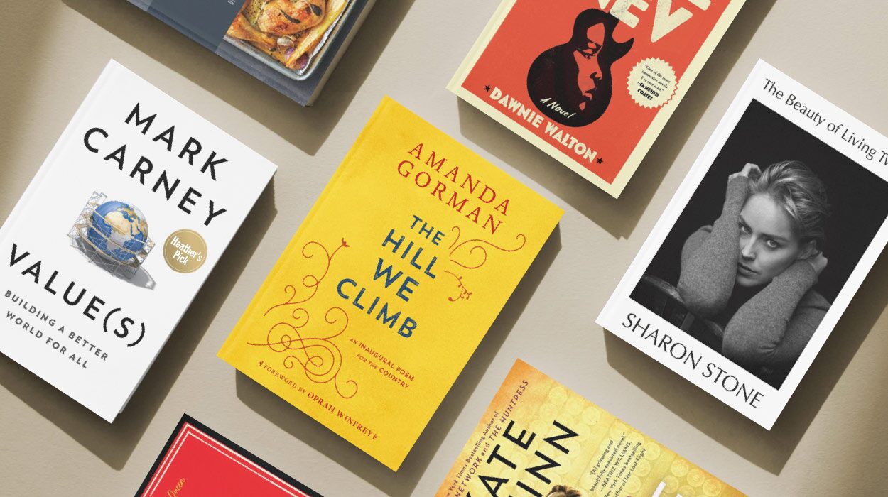 Indigo's current bestseller books on display.