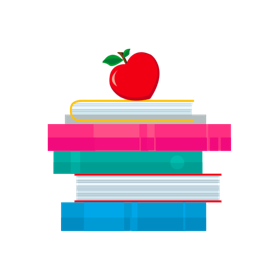 pile of books with an apple on top