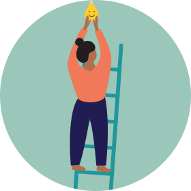 An illustration of a person on a ladder.