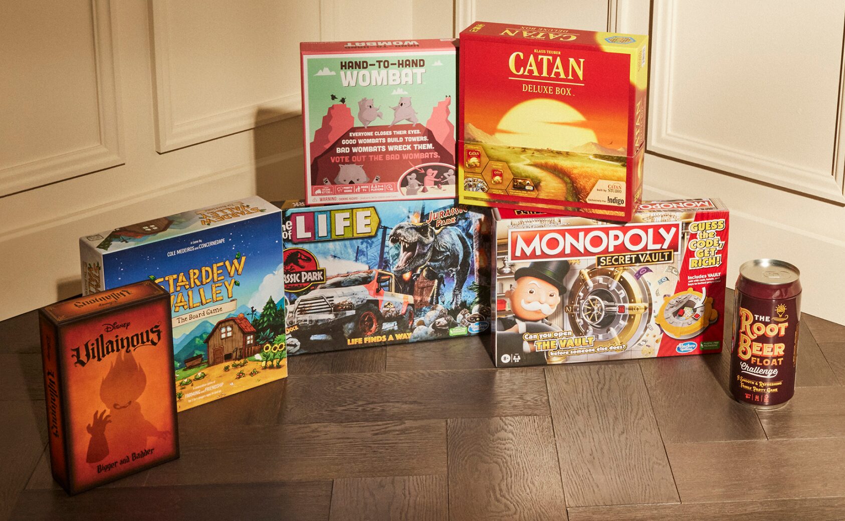 Games & puzzles from brands like Disney Villainous, Stardew Valley, The Game of Life, Hand-to-Hand Wombat, Settlers of Catan, Monopoly and The Root Beer Float.