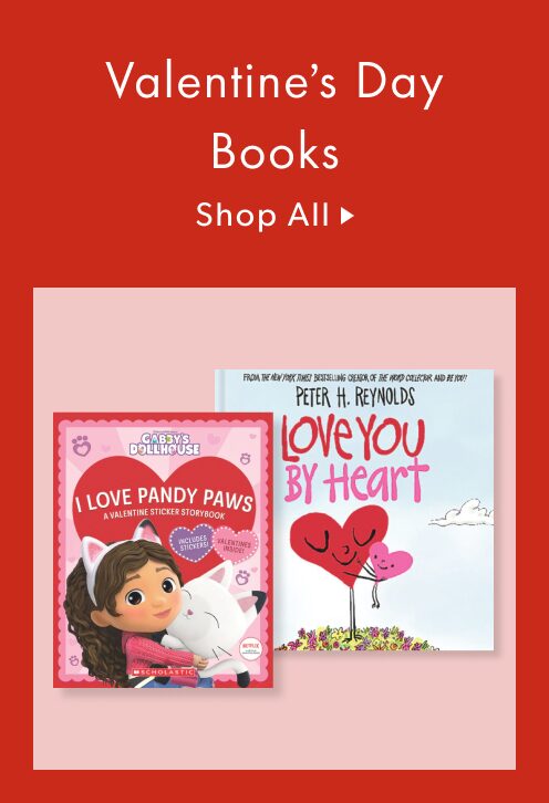 Valentine's Day books kids featuring Gabby's Dollhouse I Love Pandy Paws and Love You By Heart against a pink background