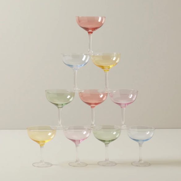 set of 10 coloured coupe glasses