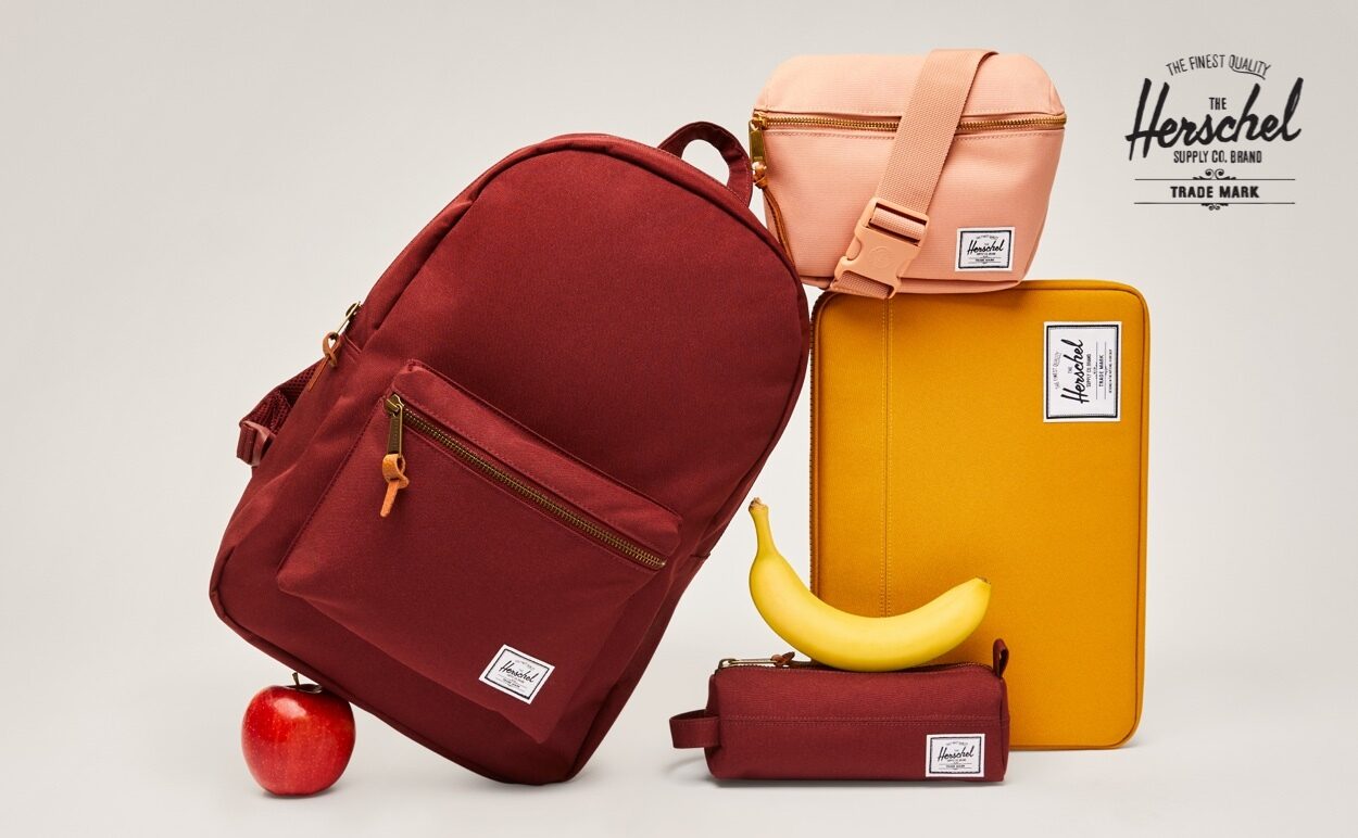 Herschel backpacks and waist bag in a variety of colours.