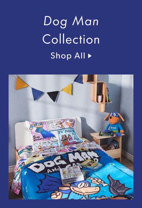 Picture of a bed with Dog Man accessories