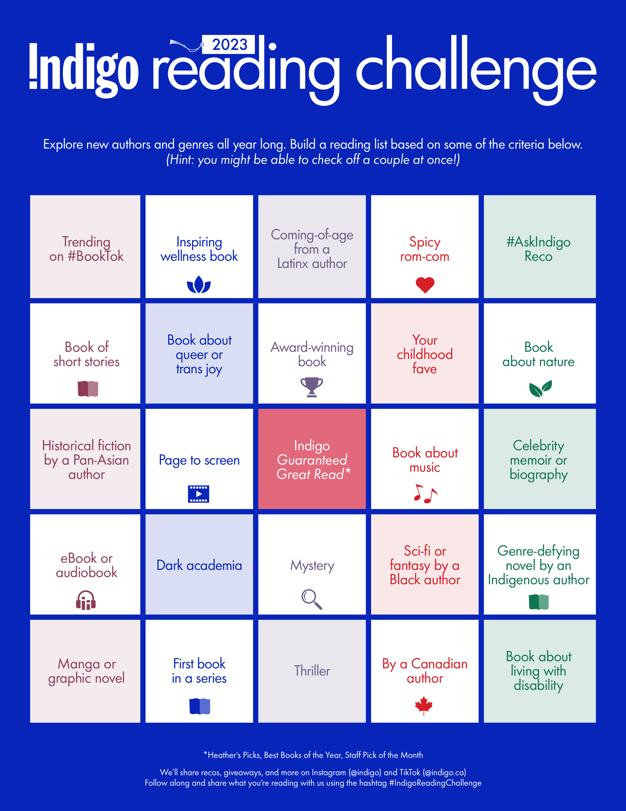 View the Indigo Reading Challenge Bingo card