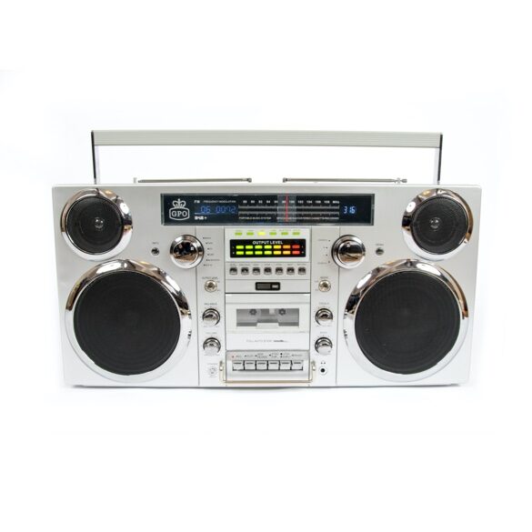 Retro Brooklyn 80's Bluetooth Boombox Stereo - CD, Cass, FM, USB - Chrome